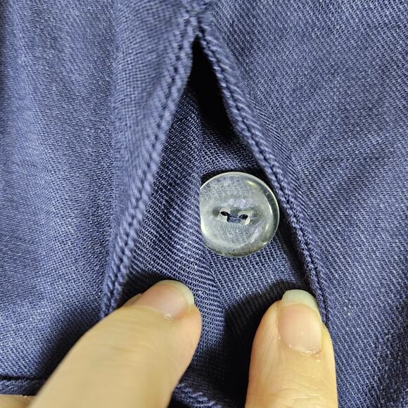 HALSTON Stretch Linen Shirt Dress 8 M Navy Blue Tie Belt Coastal Preppy Pockets - Picture 8 of 16